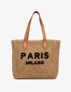 paris milano Geantă shopper Bej închis din împletitură cu inscripția Navario
