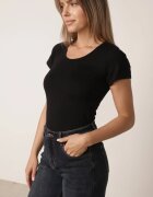 peigile T-shirt simplu din bumbac cu croială dreaptă și decolteu rotund Chaffello Negru