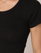 peigile T-shirt simplu din bumbac cu croială dreaptă și decolteu rotund Chaffello Negru