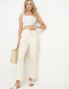 pesail Pantaloni bej deschis de bumbac cu talie înaltă și legătură decorativă Vilwia