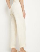 pesail Pantaloni bej deschis de bumbac cu talie înaltă și legătură decorativă Vilwia