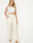 pesail Pantaloni bej deschis de bumbac cu talie înaltă și legătură decorativă Vilwia