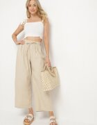 pesail Pantaloni Bej din bumbac Largi cu elastic și șnur în talie Faliova