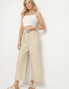 pesail Pantaloni Bej din bumbac Largi cu elastic și șnur în talie Faliova