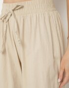 pesail Pantaloni Bej din bumbac Largi cu elastic și șnur în talie Faliova