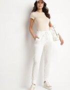 pesail Pantaloni de trening Albi din viscoză cu talie înaltă și șnur Ellirina