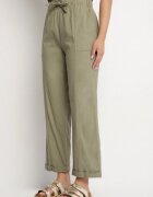 pesail Pantaloni din bumbac verde închis cu talie înaltă și legătură decorativă Vilwia