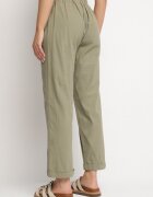 pesail Pantaloni din bumbac verde închis cu talie înaltă și legătură decorativă Vilwia