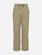pesail Pantaloni din bumbac verde închis cu talie înaltă și legătură decorativă Vilwia