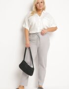 pesail Pantaloni Gri de stofă cu elastic în talie și șnur cu buzunare Hevissa