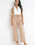 pesail Pantaloni Largi Bej Închis cu Elastic în Talie Moti