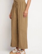 pesail Pantaloni maro deschis de bumbac largi cu elastic și șnur în talie Faliova