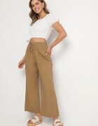 pesail Pantaloni maro deschis de bumbac largi cu elastic și șnur în talie Faliova