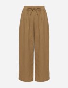 pesail Pantaloni maro deschis de bumbac largi cu elastic și șnur în talie Faliova