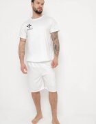  Pijama albă din bumbac 2 piese cu tricou cu imprimeu și pantaloni scurți lărguți Tarietha