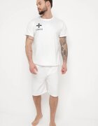  Pijama albă din bumbac 2 piese cu tricou cu imprimeu și pantaloni scurți lărguți Tarietha