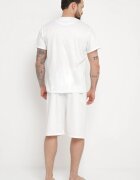  Pijama albă din bumbac 2 piese cu tricou cu imprimeu și pantaloni scurți lărguți Tarietha