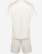  Pijama albă din bumbac 2 piese cu tricou cu imprimeu și pantaloni scurți lărguți Tarietha