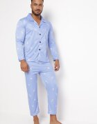  Pijama albastră deschisă de bumbac din 2 piese cu Cămașă și Pantaloni Lallitte