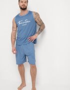  Pijama albastră din 2 piese cu maiou și pantaloni scurți largi Affevia