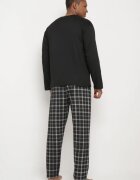  Pijama Neagră din 2 piese cu mânecă lungă și imprimeu și pantaloni cu elastic în talie Junco