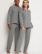  Pijamale din bumbac gri închis cu cămașă și pantaloni cu elastic în talie Ivamora