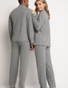  Pijamale din bumbac gri închis cu cămașă și pantaloni cu elastic în talie Ivamora