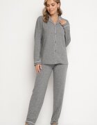  Pijamale din bumbac gri închis cu cămașă și pantaloni cu elastic în talie Ivamora