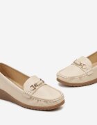  Półpantofi bej Stil mocasin cu toc pană cu ornament metalic Tolina