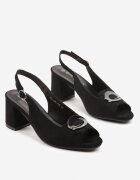 potocki Sandale Negre cu Ornament Metalic Tunesse