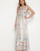pretty Albă Rochie din satin cu flori cu legătură decorativă Fenasella