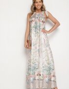 pretty Albă Rochie din satin cu flori cu legătură decorativă Fenasella