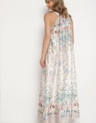 pretty Albă Rochie din satin cu flori cu legătură decorativă Fenasella