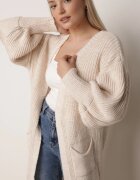 pretty Cardigan bej deschis lung cu mânecă bufantă Folote