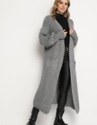pretty Cardigan Gri Lung cu Mânecă Bufantă Folote