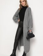 pretty Cardigan Gri Lung cu Mânecă Bufantă Folote