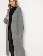 pretty Cardigan Gri Lung cu Mânecă Bufantă Folote