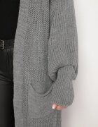 pretty Cardigan Gri Lung cu Mânecă Bufantă Folote