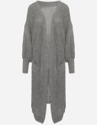 pretty Cardigan Gri Lung cu Mânecă Bufantă Folote