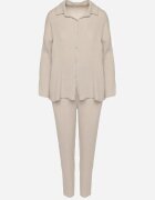 pretty Compleu bej din bumbac și muselină Cămașă cu mâneci reglabile și pantaloni Janilene