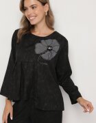 pretty Compleu Negru Bluză cu bază evazată și aplicație florală și Pantaloni largi Ravirisa