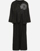 pretty Compleu Negru Bluză cu bază evazată și aplicație florală și Pantaloni largi Ravirisa