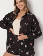 pretty Compleu Negru din Vâscoză Cămașă și Pantaloni scurți cu Motiv Marin Reivienne