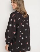 pretty Compleu Negru din Vâscoză Cămașă și Pantaloni scurți cu Motiv Marin Reivienne