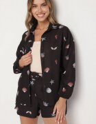 pretty Compleu Negru din Vâscoză Cămașă și Pantaloni scurți cu Motiv Marin Reivienne