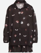 pretty Compleu Negru din Vâscoză Cămașă și Pantaloni scurți cu Motiv Marin Reivienne