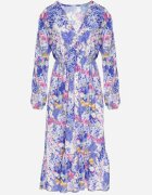 pretty Rochie Albastră Cloș cu Imprimeu Floral cu Decolteu în V și Elastic în Talie Janitra