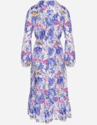 pretty Rochie Albastră Cloș cu Imprimeu Floral cu Decolteu în V și Elastic în Talie Janitra