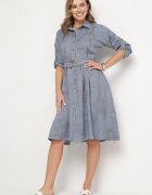 pretty Rochie Albastră cu croială de cămașă cu curea cu cataramă Evelmio