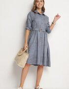 pretty Rochie Albastră cu croială de cămașă cu curea cu cataramă Evelmio